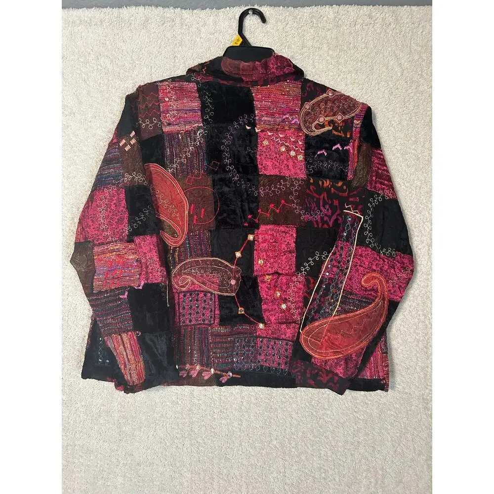Chicos Design Boho, Tapestry, Patchwork Embroidered Jacket Sz. 3. Party workwear